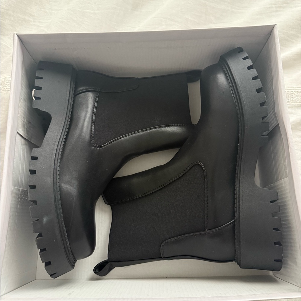 Black Chunky Sole Ankle Boots